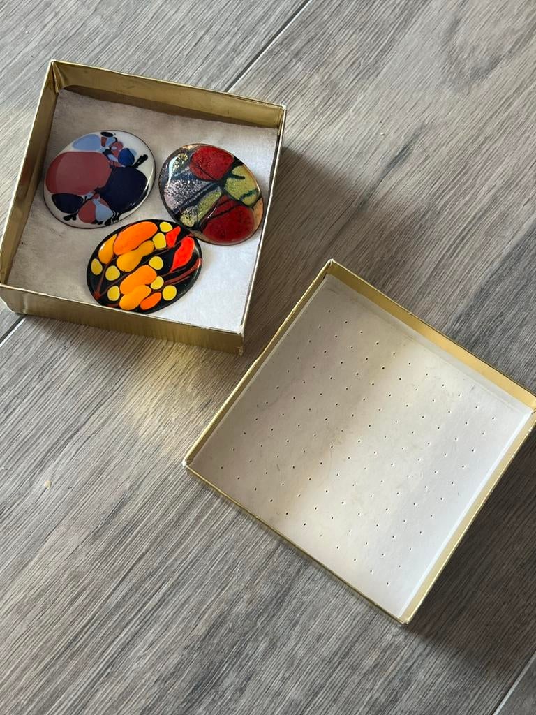 Vintage lotje retro boho emaille handgemaakt design broches, Koper, Overige kleuren, Minder dan 4 cm, Ophalen of Verzenden