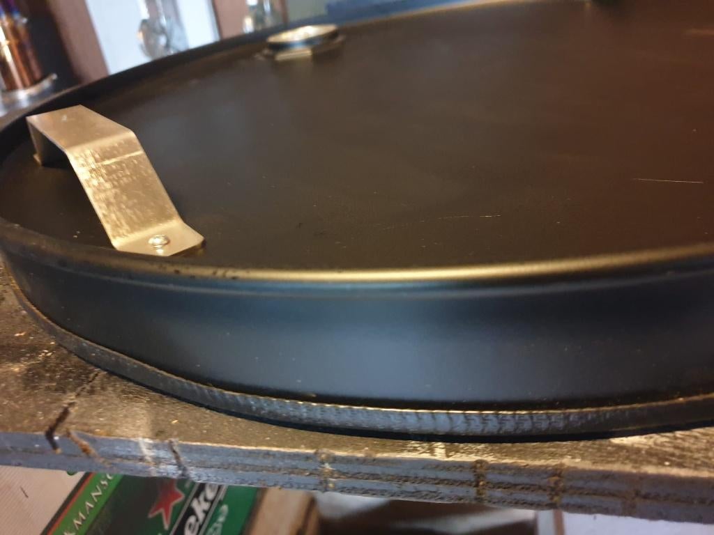 Stoer industrieel dienblad van de bovenzijde van een olievat, Ophalen of Verzenden, Nieuw, Rond, Metaal