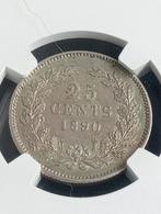 25 Cent 1890 zonder punt AU58, Koning Willem III, Zilver, 25 cent, Ophalen of Verzenden