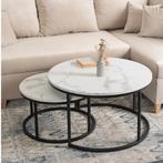 Home Heaven Salontafel Rond Zwart met Wit Marmer Print, 50 tot 100 cm, Overige materialen, Rond, Zo goed als nieuw