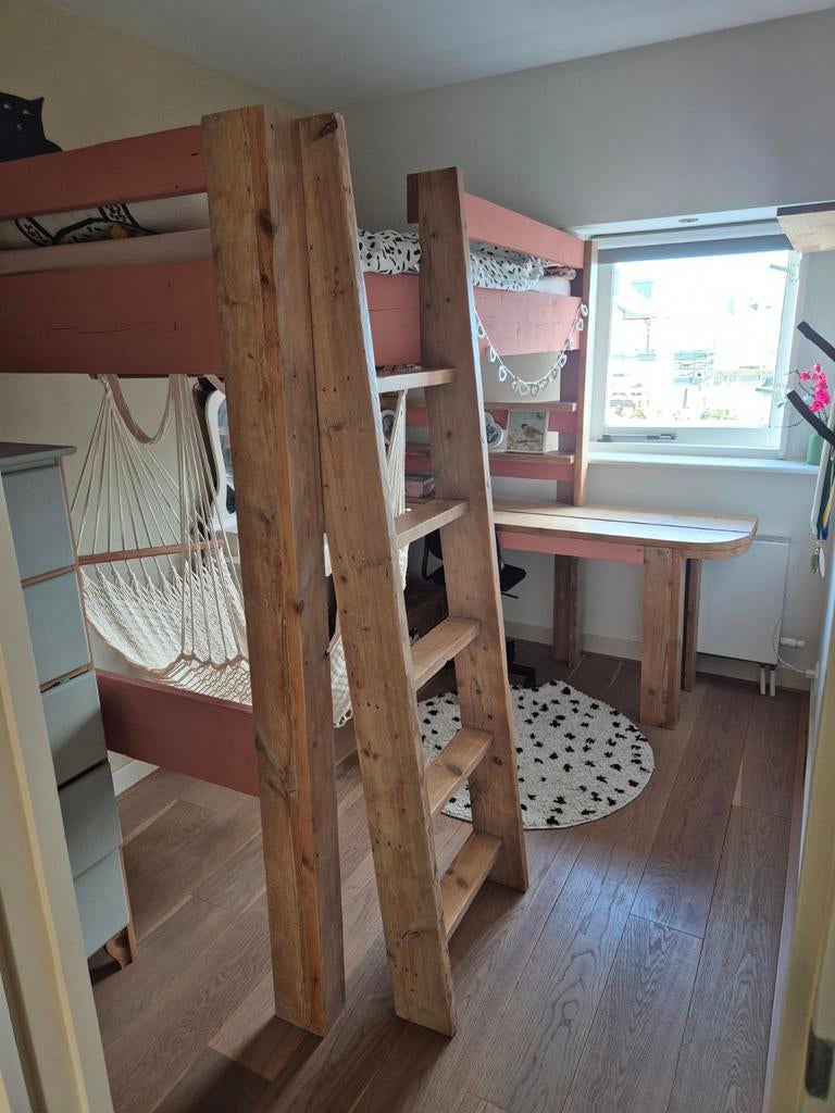 Toffe hoogslaper met bureau, Ophalen, 85 tot 100 cm, Gebruikt, Lattenbodem