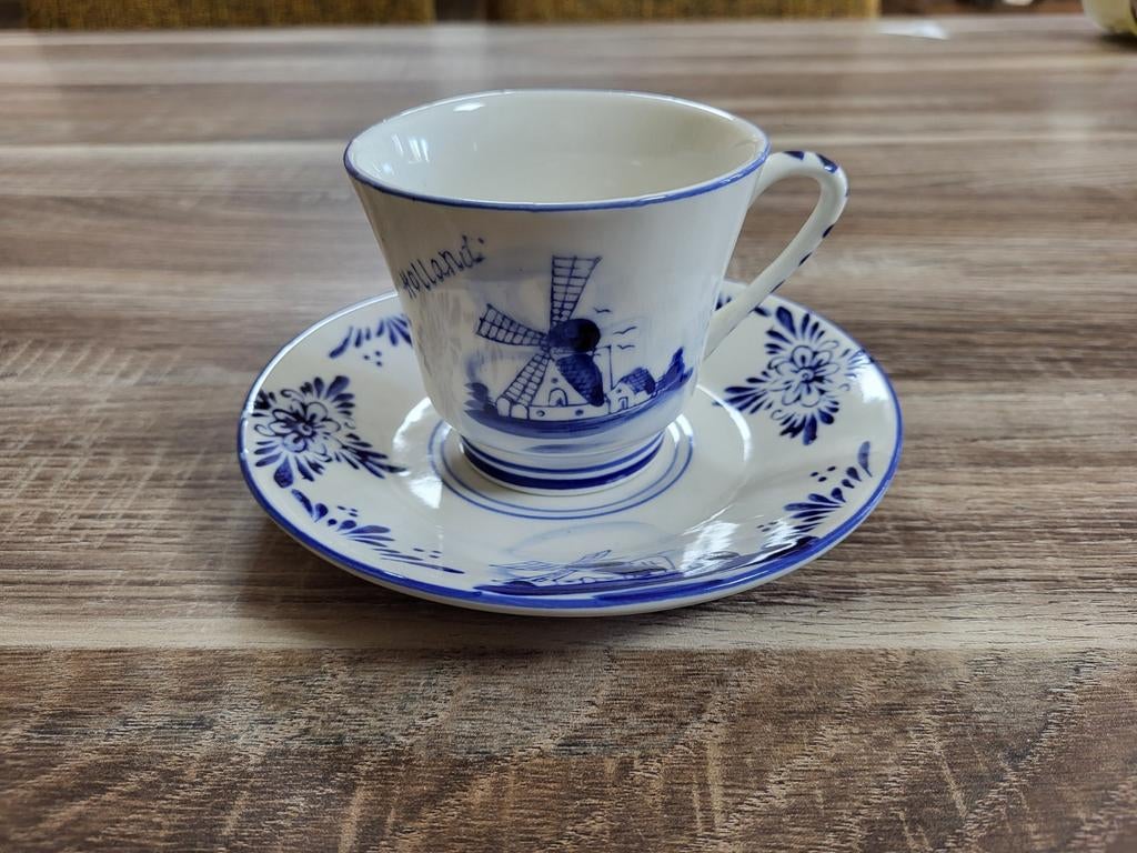 Delfts Blauw Hollandse Windmolen Kop en Schotel, Antiek en Kunst, Ophalen of Verzenden