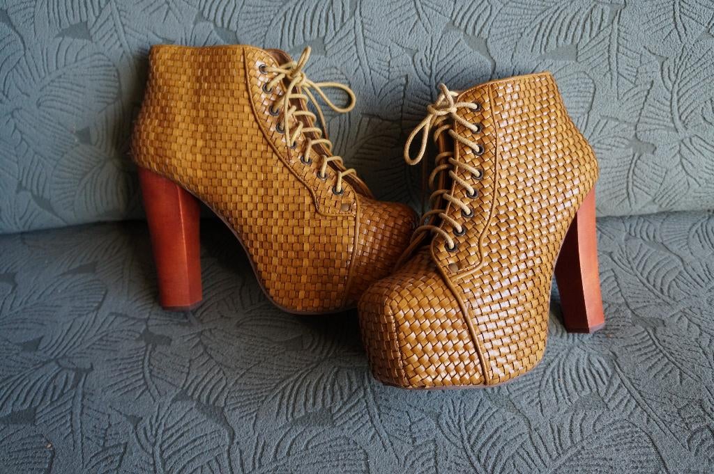 Jeffrey Campbell Lita Enkellaarsjes met plateauzool maat 39, Bruin, Lage of Enkellaarzen, Ophalen of Verzenden, Zo goed als nieuw