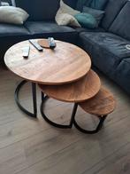 Mangohout, industrieel, set van 3 tafeltjes, Ophalen, 50 tot 100 cm, Rond, 50 tot 100 cm