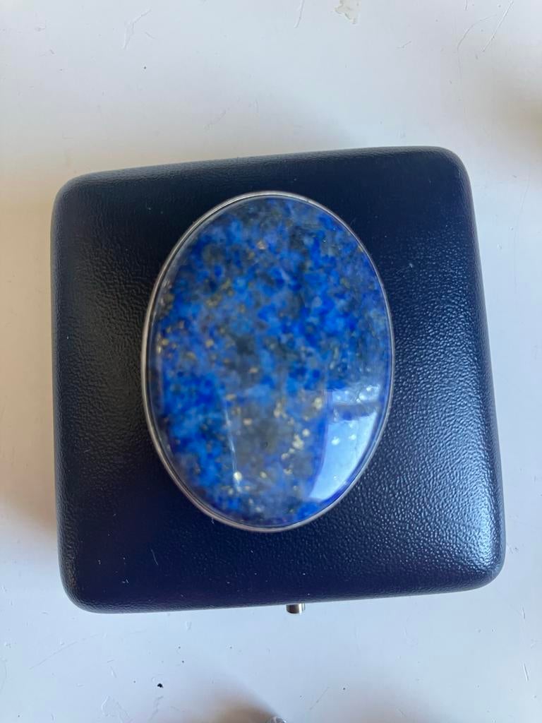 Vintage Zilveren Broche met Lapis Lazuli Steen, Ophalen, 4 tot 7 cm, Gebruikt, Blauw