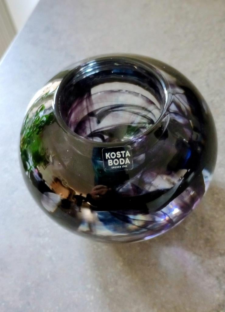 Kosta Boda Cool Moon waxinelichthouder zwart met paars, Ophalen of Verzenden