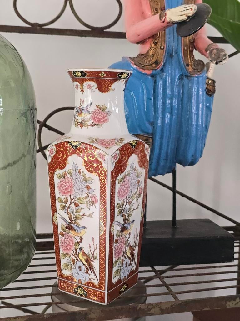 Vintage antieke Japanse porseleinen vaas met bloemenmotief, Ophalen of Verzenden