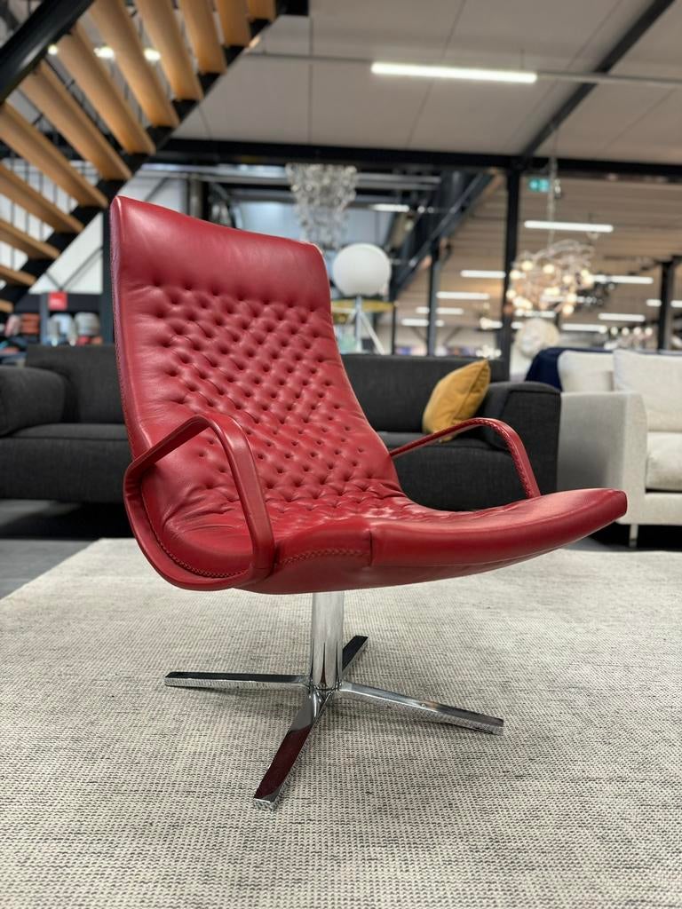 De Sede 51 Fauteuil rood leer Design draai stoel DS-51, FSM, De Sede, Minder dan 75 cm, Leer
