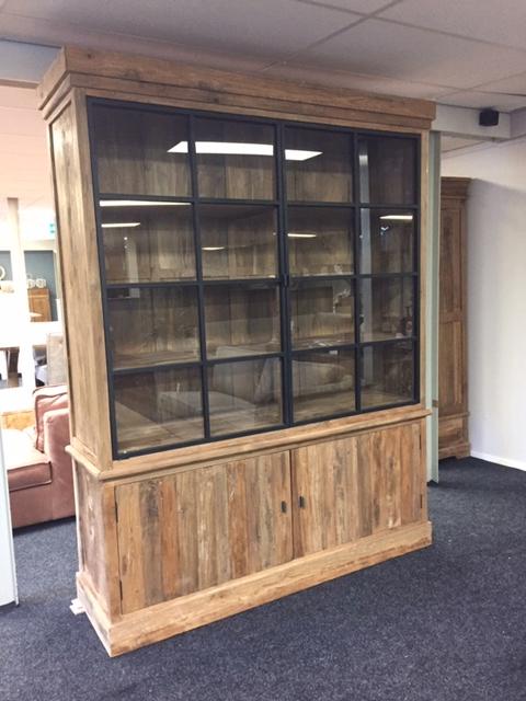buffetkast Teak 2 metaal +2 teak deuren 170cm breed voorraad, BUFFETKAST cabinet Teak 2 metaaldeur 170cm breed actie prijs, 150 tot 200 cm