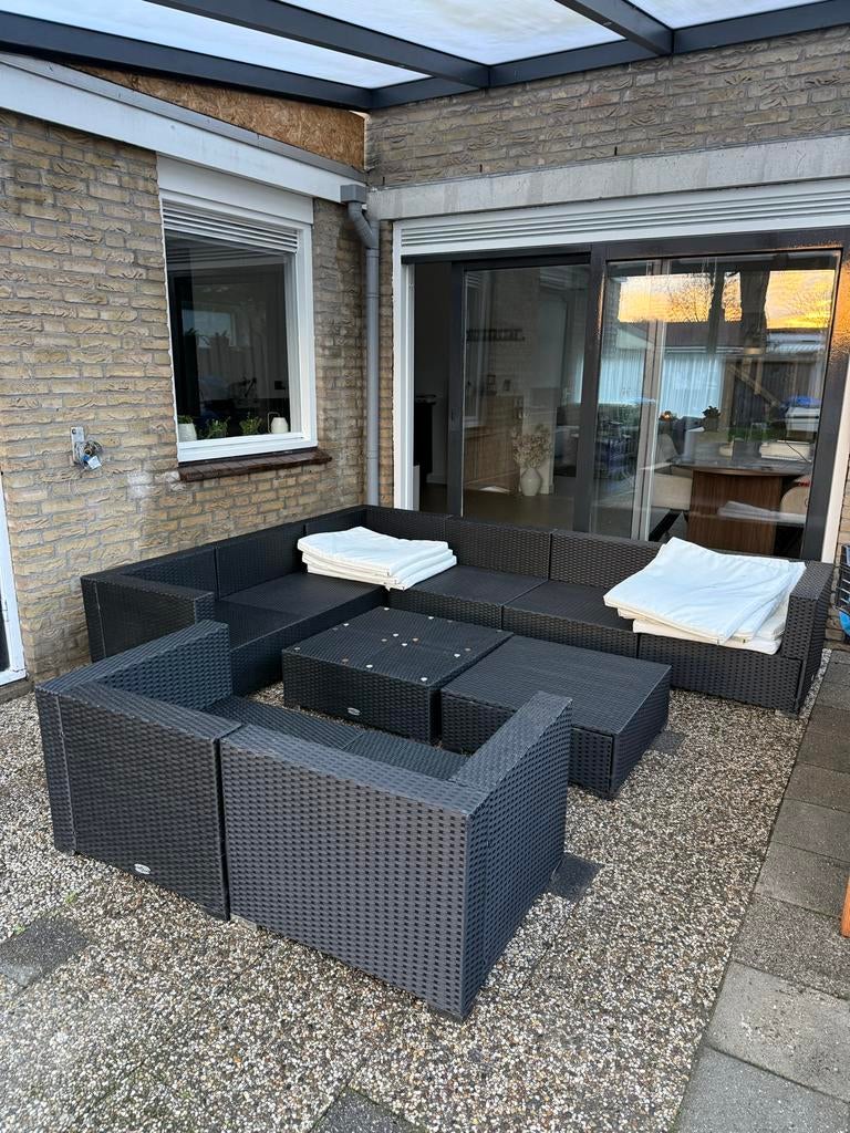 Grote loungeset tuinset zwart meerdelig, Tuin en Terras, Tuinsets en Loungesets, Ophalen, Gebruikt, Tuinset