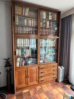 Eikenhouten boekenkast met glas in lood schuifdeuren, Huis en Inrichting, Kasten | Boekenkasten, Gebruikt, 100 tot 150 cm, 200 cm of meer