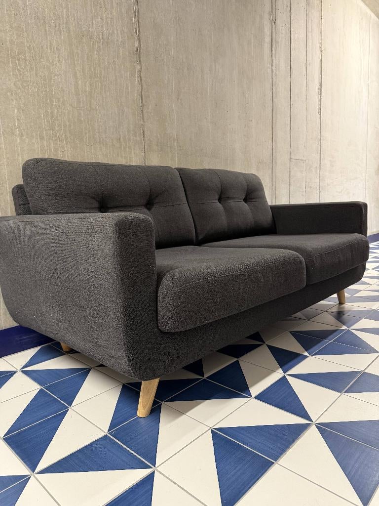 Wehkamp Home 2-zitsbank Palermo (grijs) in goede staat, Huis en Inrichting, Fauteuils, Zo goed als nieuw, Hout, Stof, 125 cm of meer