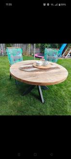 Mooie stevige mango houten tuintafel met metalen onderstel, Tuin en Terras, Tuintafels, Ophalen, Gebruikt, Rond, Hout