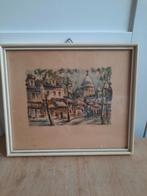 Vintage Parijs Print Ingelijst. Gesigneerd., Antiek en Kunst, Ophalen of Verzenden