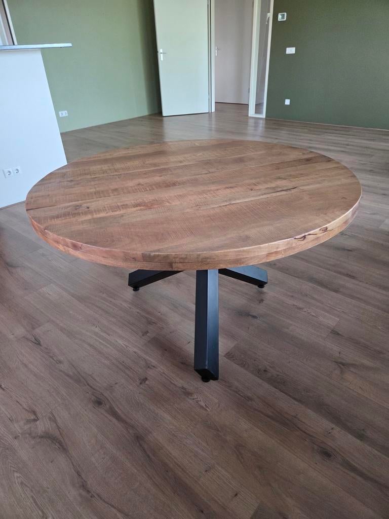 Eettafel rond mangohout 130 cm, Huis en Inrichting, Tafels | Eettafels, Ophalen, 100 tot 150 cm, Rond, 50 tot 100 cm