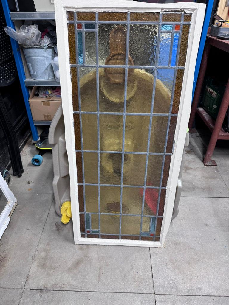 Glas in lood raam 42x103, Ophalen, Zo goed als nieuw, Glas in lood, Minder dan 80 cm
