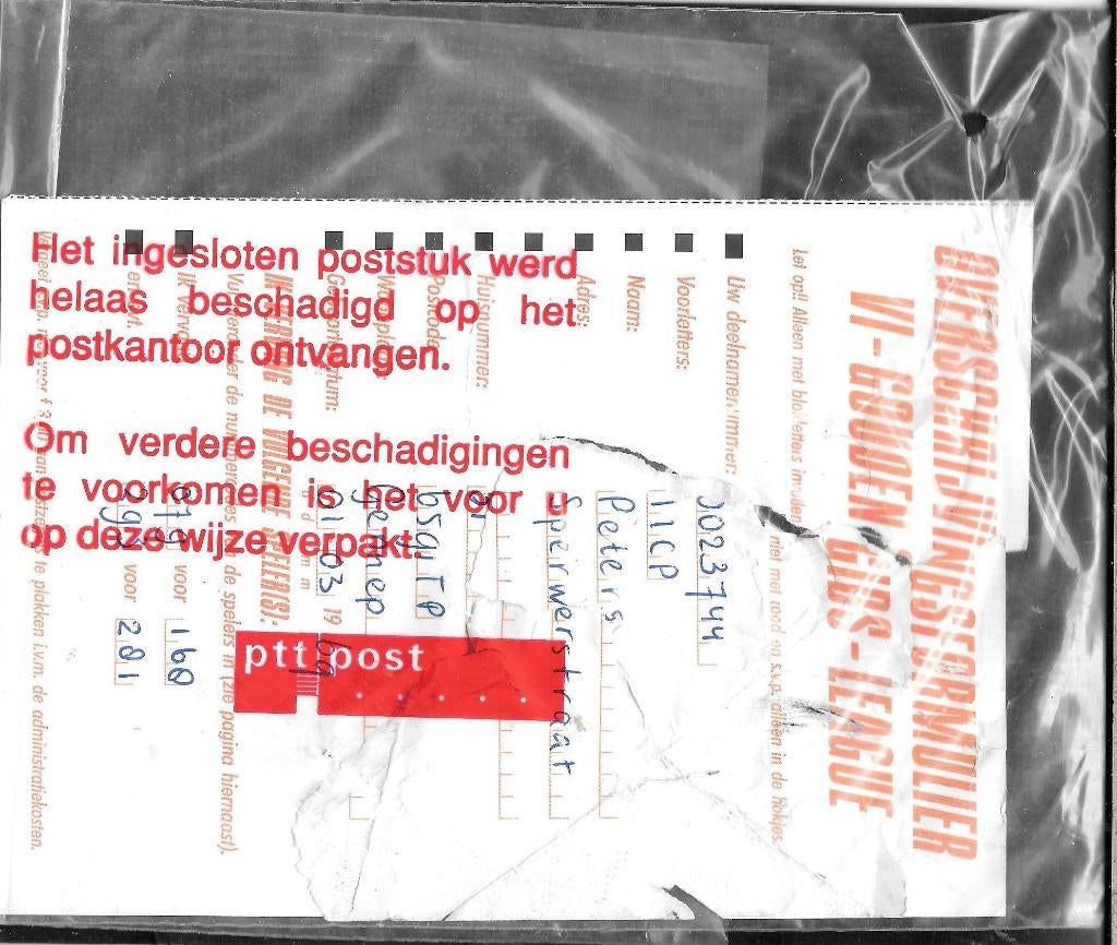 PTT POST Kaart herverpakt i.v.m. beschadiging, Verzenden, Overige thema's