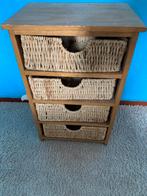 2 kastje met riet mandjes  kartje op wielen, Ophalen of Verzenden, Gebruikt