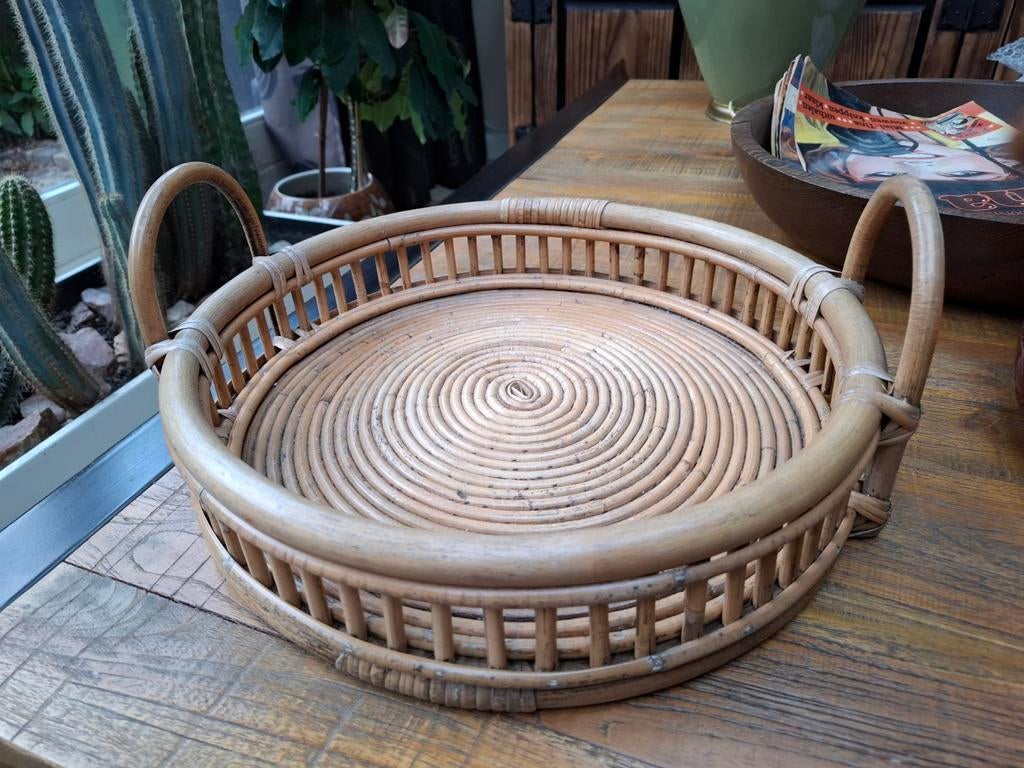 Pencil reed rattan dienblad, Ophalen of Verzenden, Zo goed als nieuw, Rond, Overige materialen
