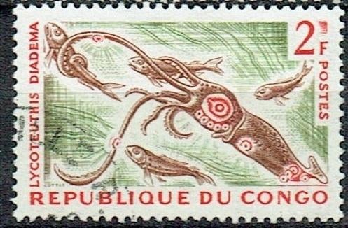 Congo 1964 Inktvis, Verzenden, Gestempeld, Dier of Natuur