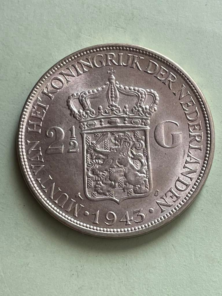 Rijksdaalder 1943 d. Unc, Postzegels en Munten, Munten | Nederland, Verzenden, Zilver, Koningin Wilhelmina, Losse munt