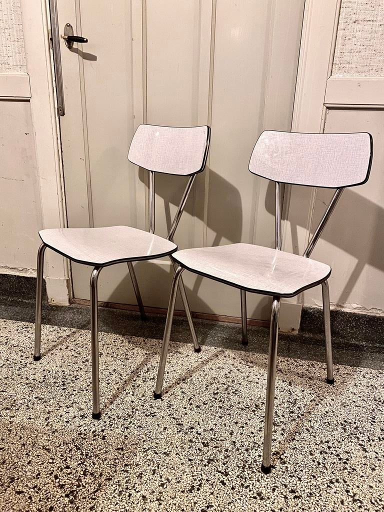 Vintage jaren 1960 formica buisframe eettafel stoelen, Ophalen, Gebruikt, Twee, Hout