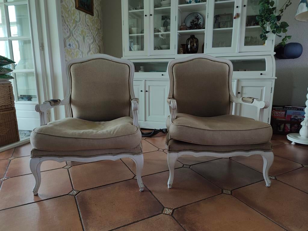 Twee leuke brocante, klassieke Queen Ann fauteuils, Huis en Inrichting, Fauteuils, Ophalen, Gebruikt, Queen Ann, 75 tot 100 cm