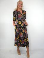 *Abfab Vintage Zwarte Midi Doorknoop Jurk met Print 38*, Kleding | Dames, Maat 38/40 (M), Zwart, Ophalen of Verzenden, Zo goed als nieuw