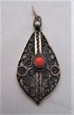 Beeldschone antieke filigrain hanger met koraal, 925 (427), Ophalen, Zilver, Hanger