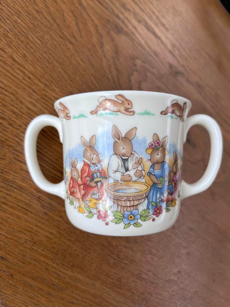 Bunnykins Doopbeker Royal Doulton - Vier je Doop, Ophalen of Verzenden, Zo goed als nieuw, Overige stijlen, Kop(pen) en/of Schotel(s)