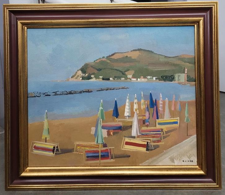 Robert LIARD, de strandparasols, Antiek en Kunst, Kunst | Schilderijen | Klassiek, Ophalen of Verzenden