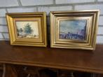 Twee kleine schilderijtjes: winterlandschap & ijspret, Antiek en Kunst, Kunst | Schilderijen | Klassiek, Ophalen of Verzenden