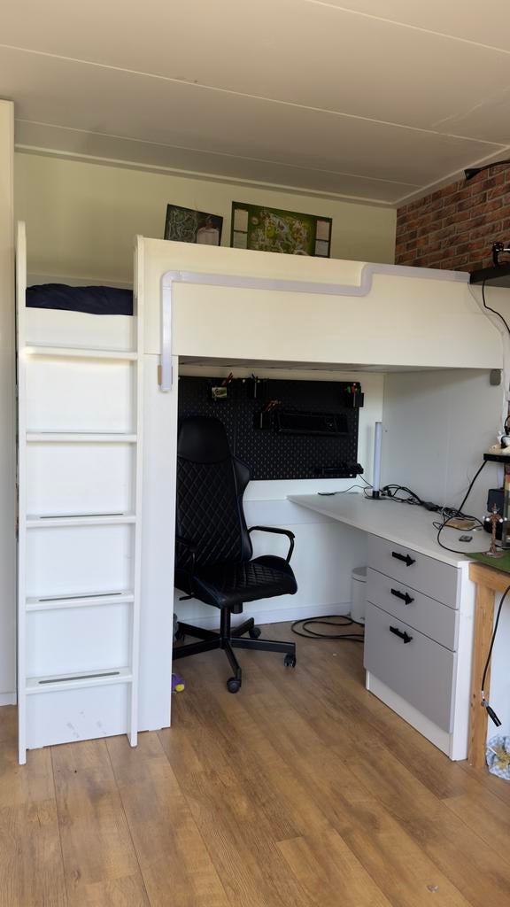 IKEA Småstad hoogslaper met bureau en opbergruimte, Ophalen, Gebruikt, Eenpersoons, 200 cm