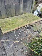 Frans ijzer tafelpoot met houten blad, Ophalen, Zo goed als nieuw, Rechthoekig, Hout