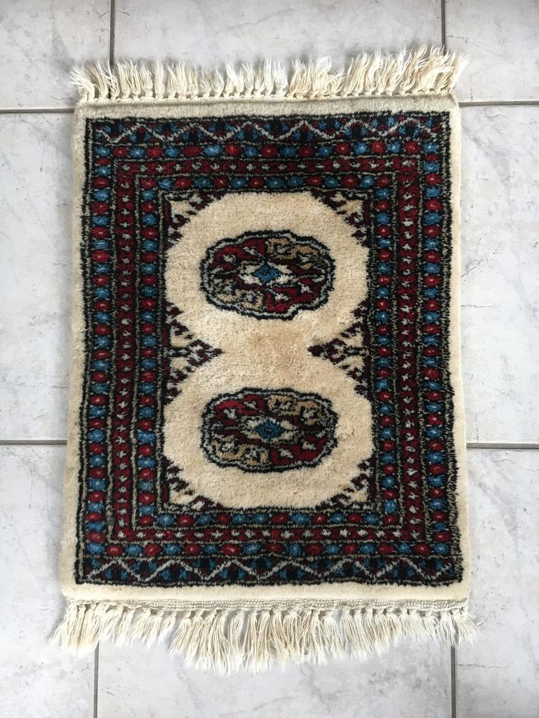 oosterskleed pers perz tapijt handgeknoopt L70x47 met franje, Minder dan 50 cm, 50 tot 100 cm, Ophalen of Verzenden, Zo goed als nieuw