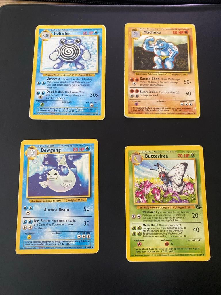 Pokémon Kaarten: Poliwag, Machoke, Dewgong, Butterfree, Ophalen, Gebruikt, Meerdere kaarten