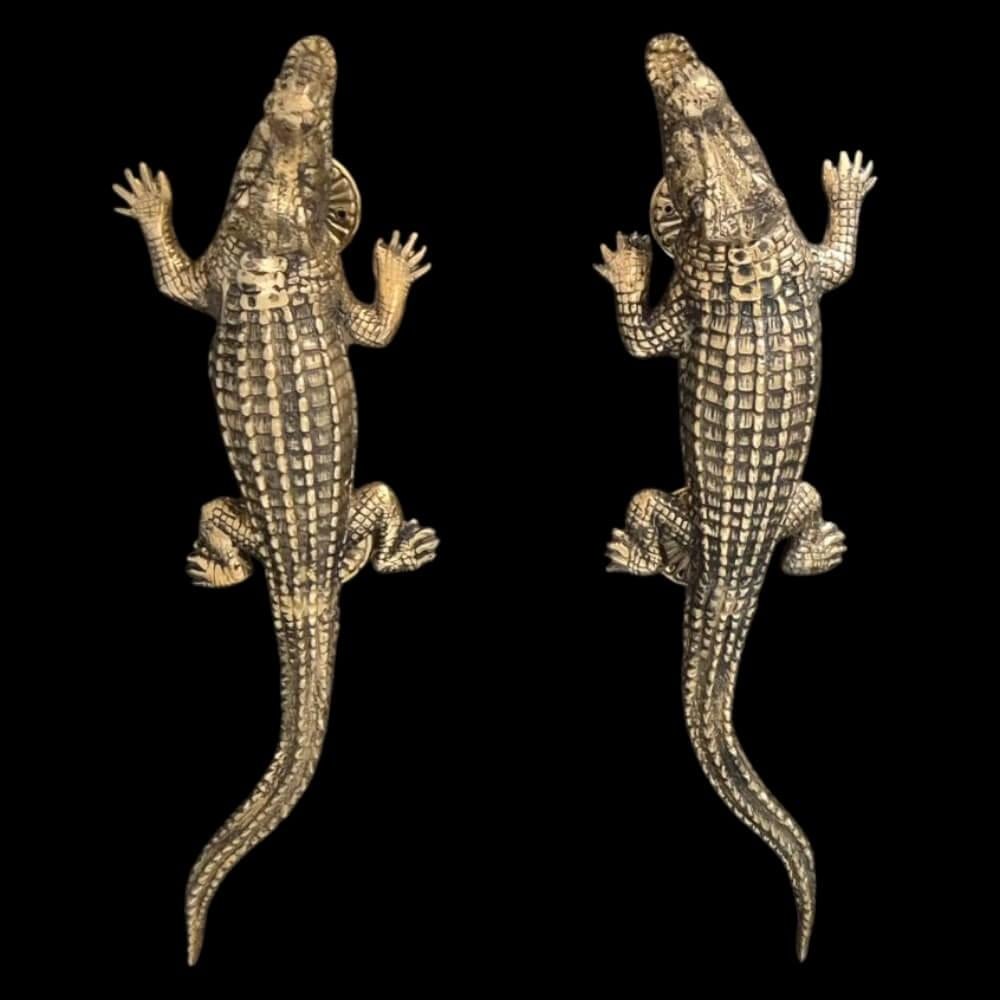 Deurgrepen set krokodil messing goudkleurig, Antiek en Kunst, Ophalen of Verzenden