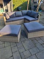 Wicker Loungeset met 2 Hockers - Grijs/Antraciet, Ophalen, 5 zitplaatsen, Gebruikt, Bank
