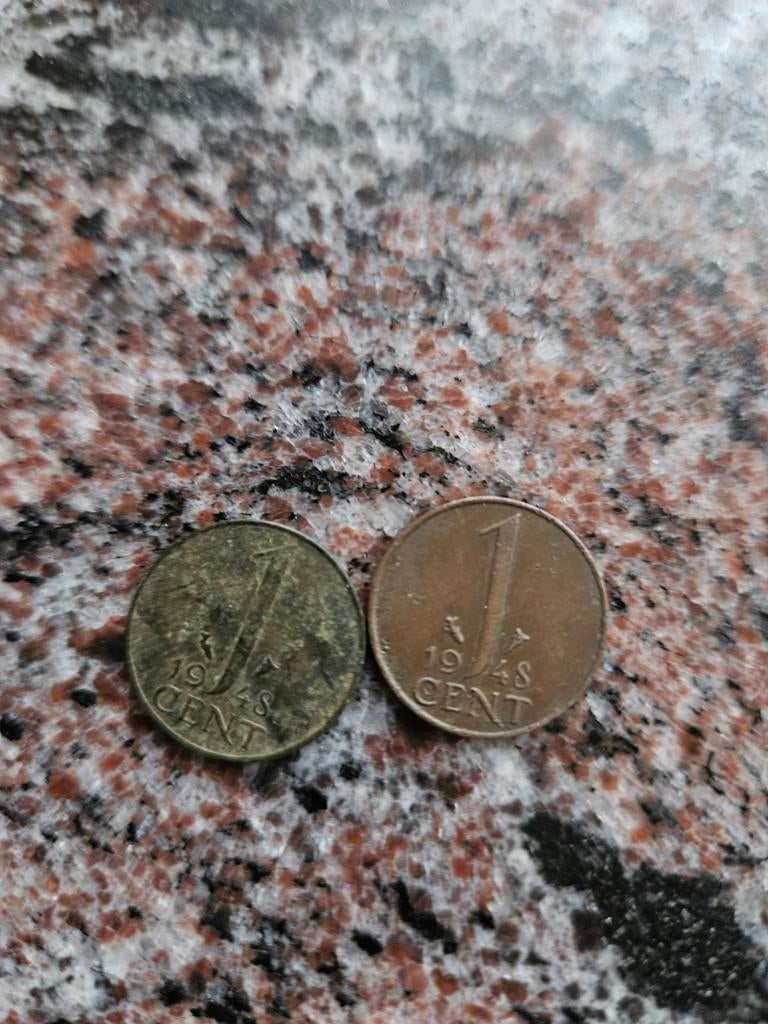 2x 1 Cent Munt Koningin Wilhelmina 1948, Postzegels en Munten, Munten | Nederland, Ophalen of Verzenden