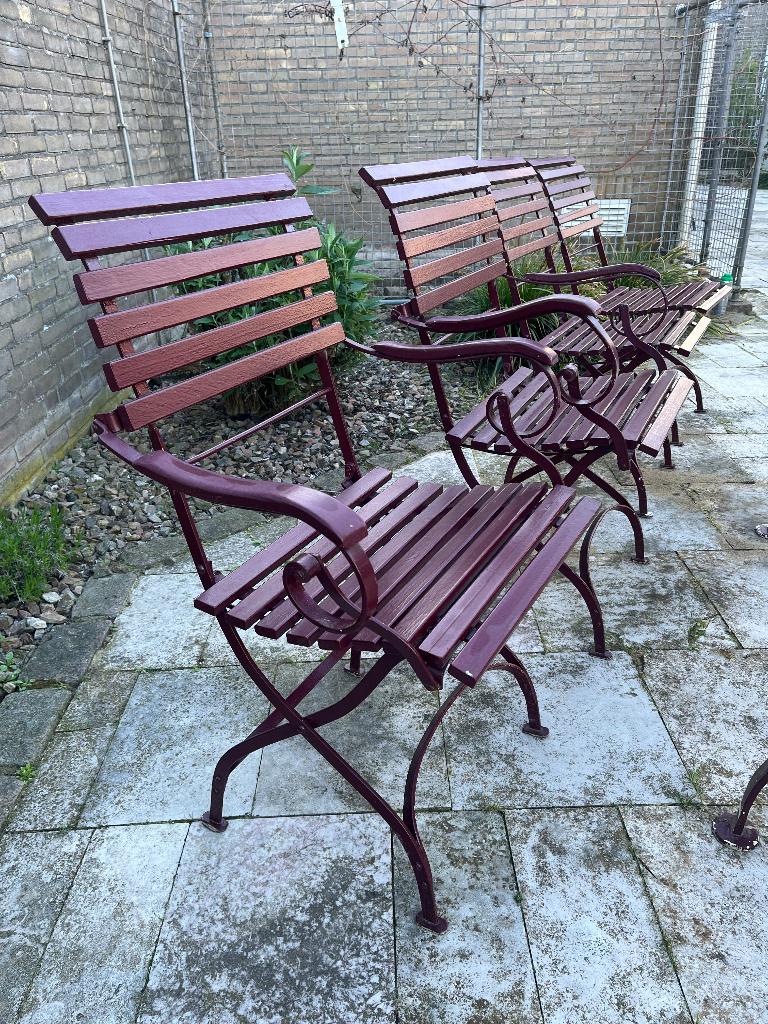 Vintage brocante tuinset -  4 stoelen, tafel en bank, Ophalen, Gebruikt, Bank, Meer dan 8 zitplaatsen