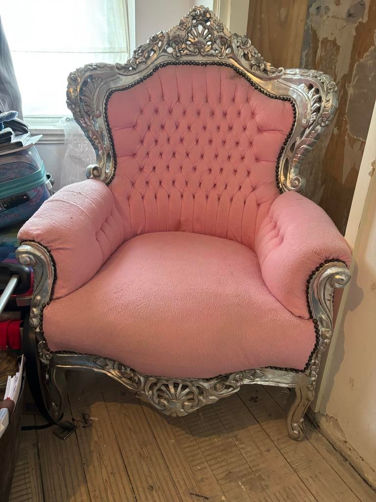 Roze barok troon met zilver, Huis en Inrichting, Ophalen, Gebruikt, Barok, Overige kleuren