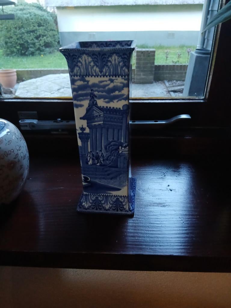 Antieke Cauldon Engelse Porseleinen Vaas Blauw-Wit, Antiek en Kunst, Ophalen of Verzenden