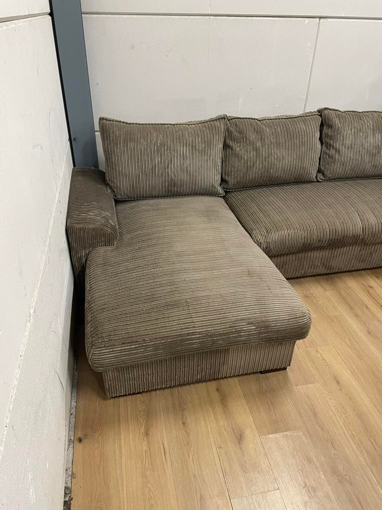 Mooie luxe ribstof beige u bank - GEREINIGD!!!, Huis en Inrichting, Banken | Bankstellen, Ophalen, Luxe, Hoekbank, 300 cm of meer