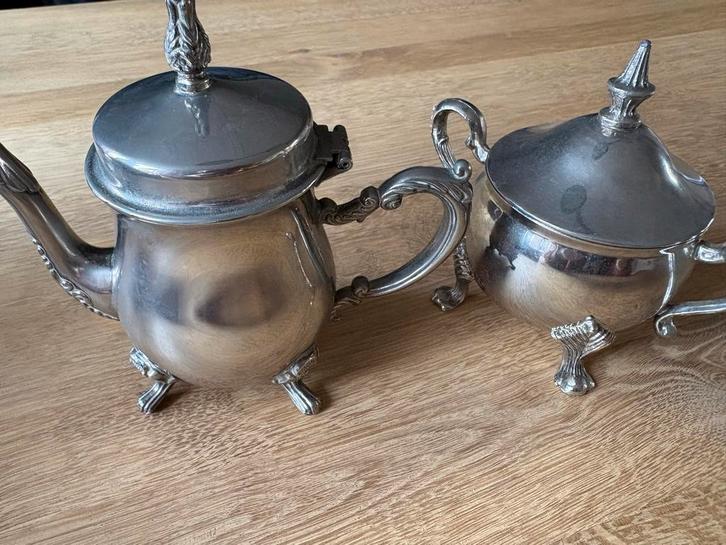 Verzilverd melk- en suikerkannetje, Antiek en Kunst, Antiek | Goud en Zilver, Ophalen of Verzenden