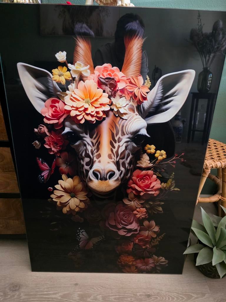 Glasschilderij Giraff, Ophalen of Verzenden, Zo goed als nieuw, Schilderij, 75 cm of meer