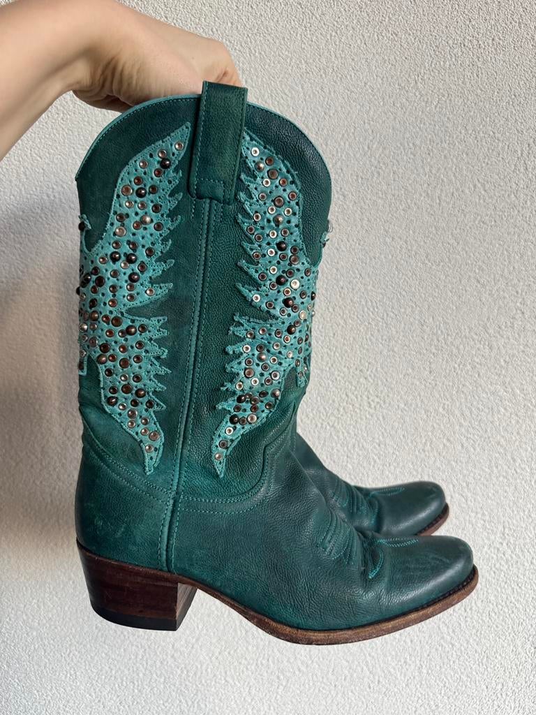 Sendra Y2K turquoise echt leren cowboy laarzen, Blauw, Ophalen of Verzenden, Zo goed als nieuw, Sendra