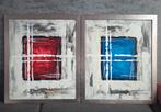 2 abstracte schilderijen van B. Williams - Rood & Blauw, Antiek en Kunst, Ophalen of Verzenden