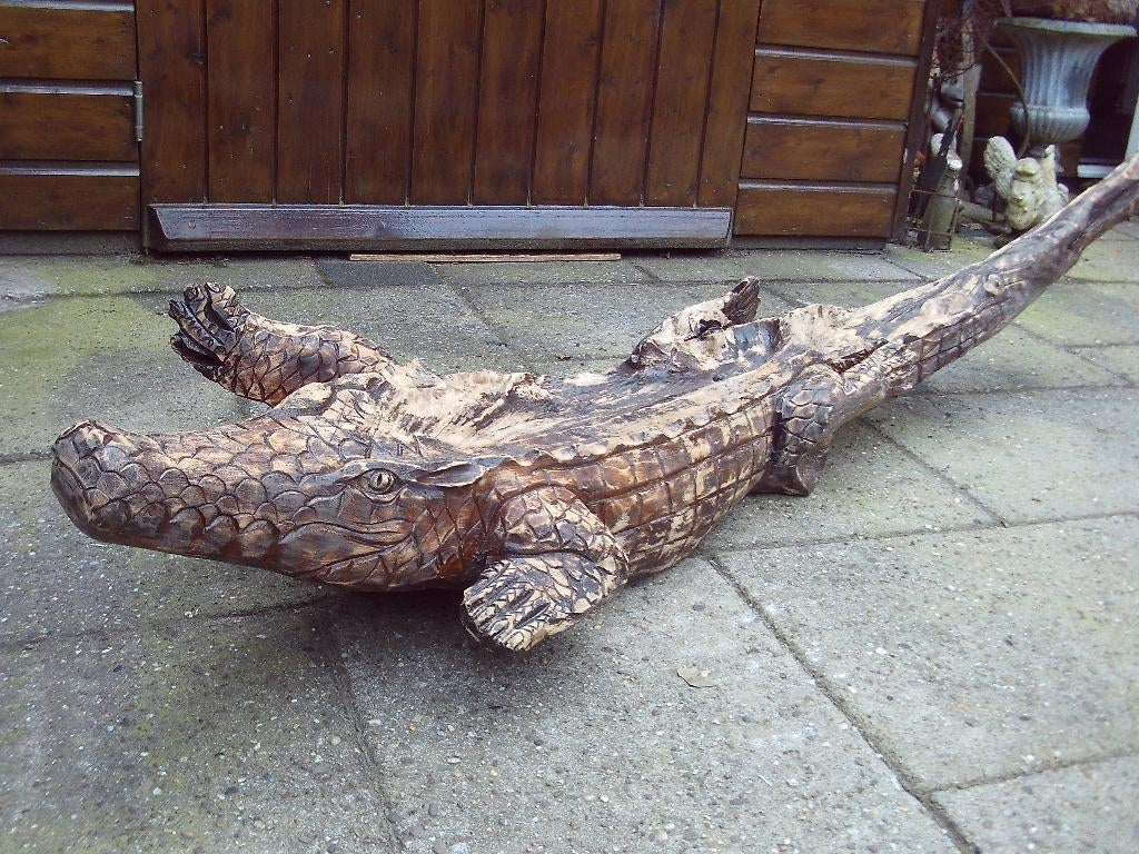 Krokodil Alligator., Ophalen, Zo goed als nieuw, Hout, Dierenbeeld