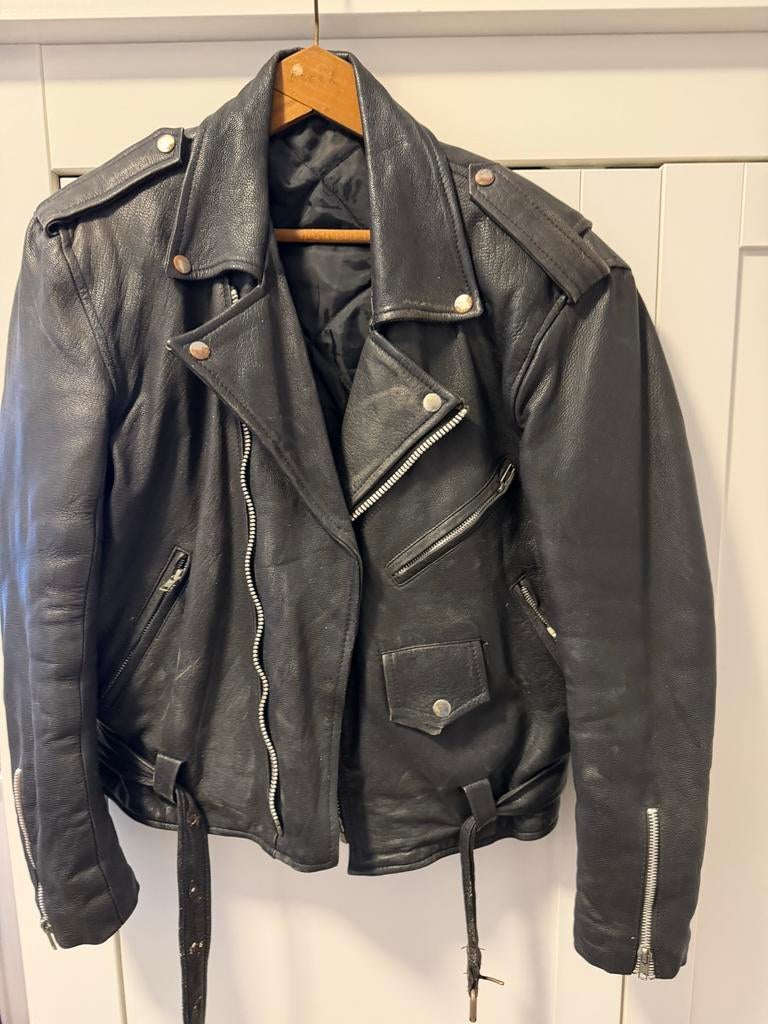 Vintage Leren Motorjas - Klassieke Stijl, Ophalen of Verzenden, Gedragen, Overige maten, Zwart