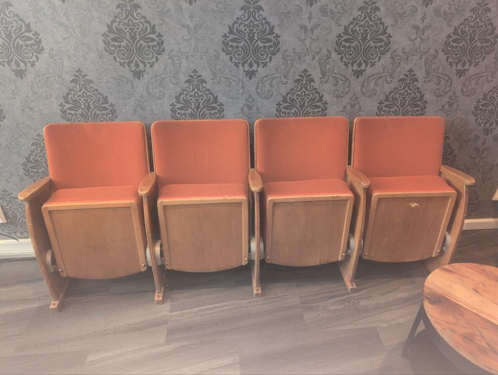 Antieke bioscoopstoelen - 4 stuks - Oranje, Ophalen of Verzenden